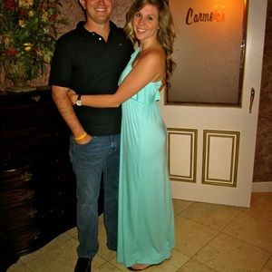 One shoulder teal maxi dress